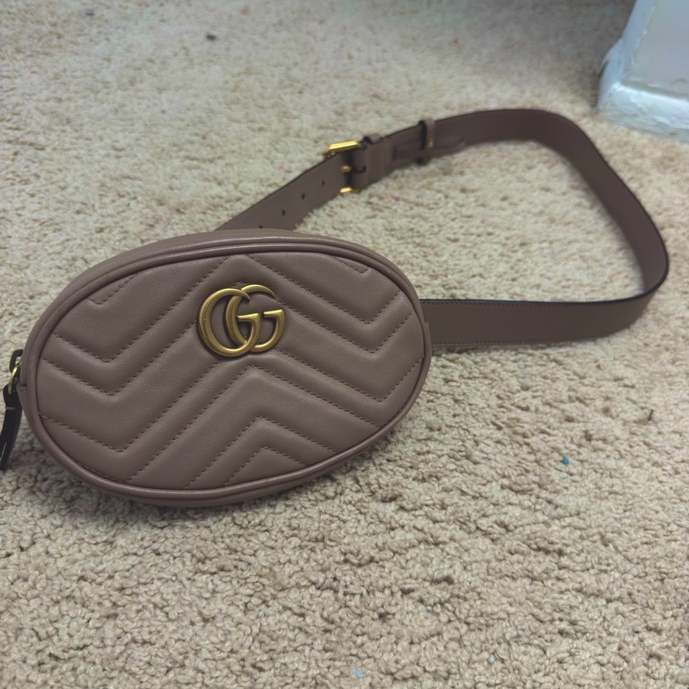 Authentic Gucci Leather Belt Bag in Dusty Rose/Taupe with Gold Hardware